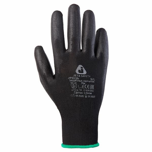 JETA PRO JP011b Защитные перчатки из полиэфирной пряжи c полиуретановым покрытием черные, 1 пара